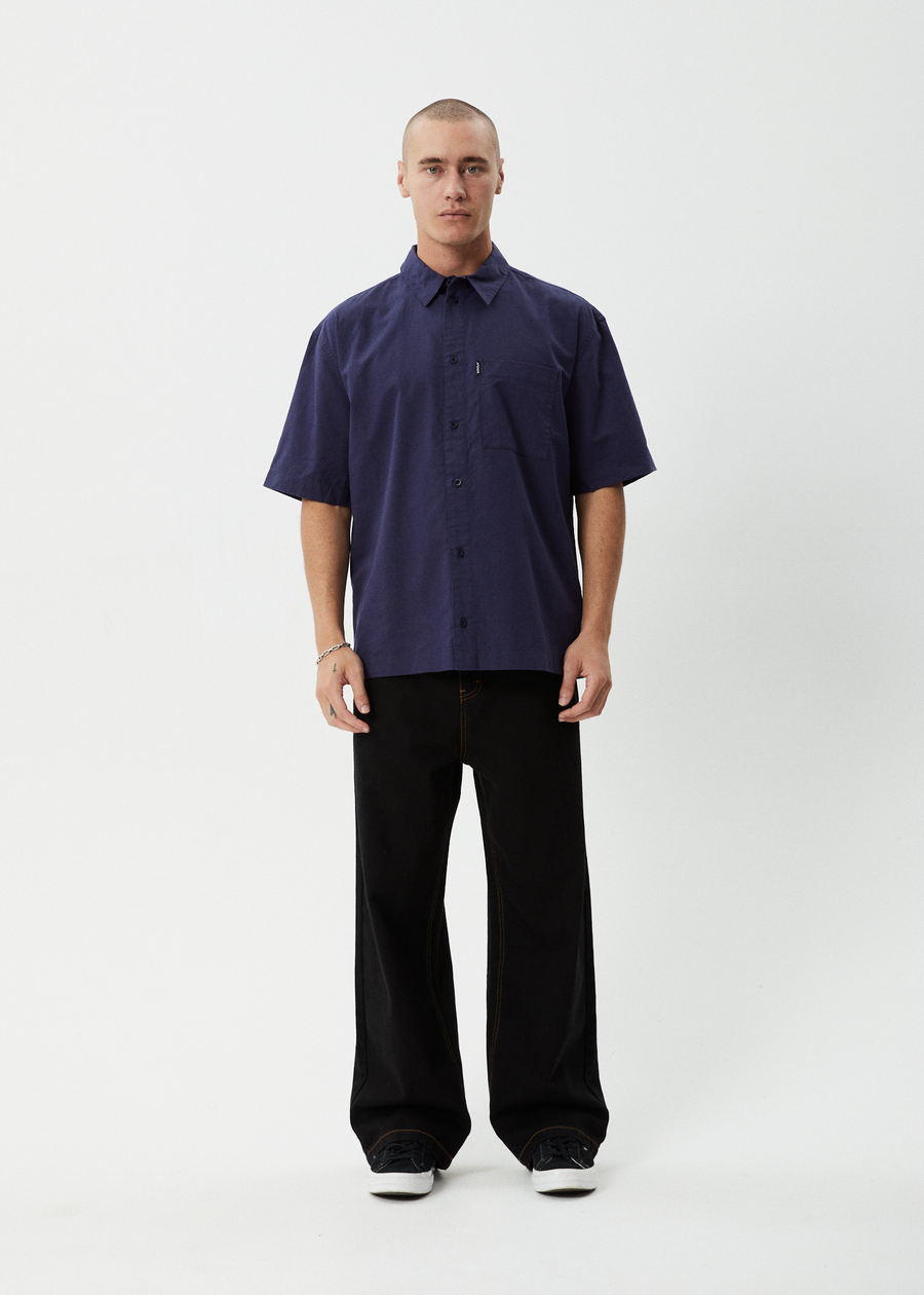 AFENDS Mens Everyday - Short Sleeve Shirt - Deep Sea