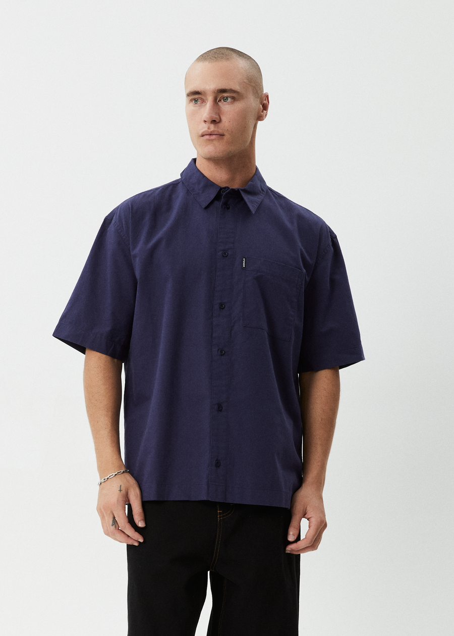 AFENDS Mens Everyday - Short Sleeve Shirt - Deep Sea