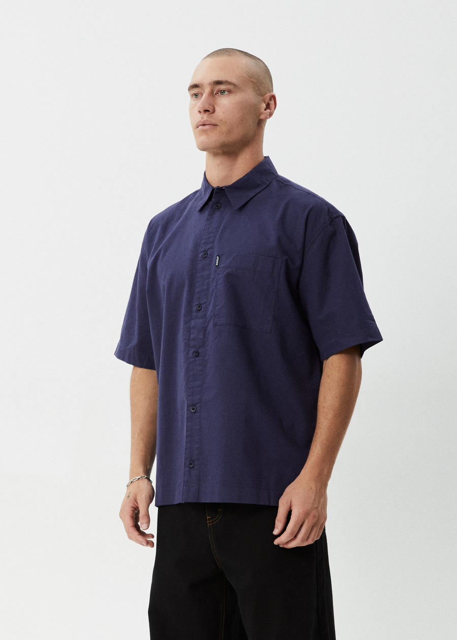 AFENDS Mens Everyday - Short Sleeve Shirt - Deep Sea