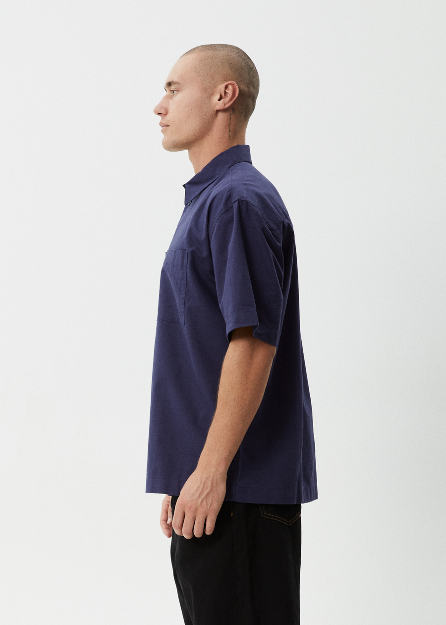 AFENDS Mens Everyday - Short Sleeve Shirt - Deep Sea