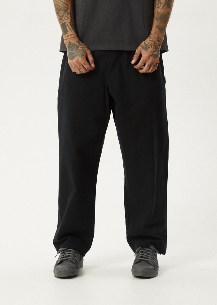 AFENDS Mens Ninety Eights - Elastic Waist Pant - Black