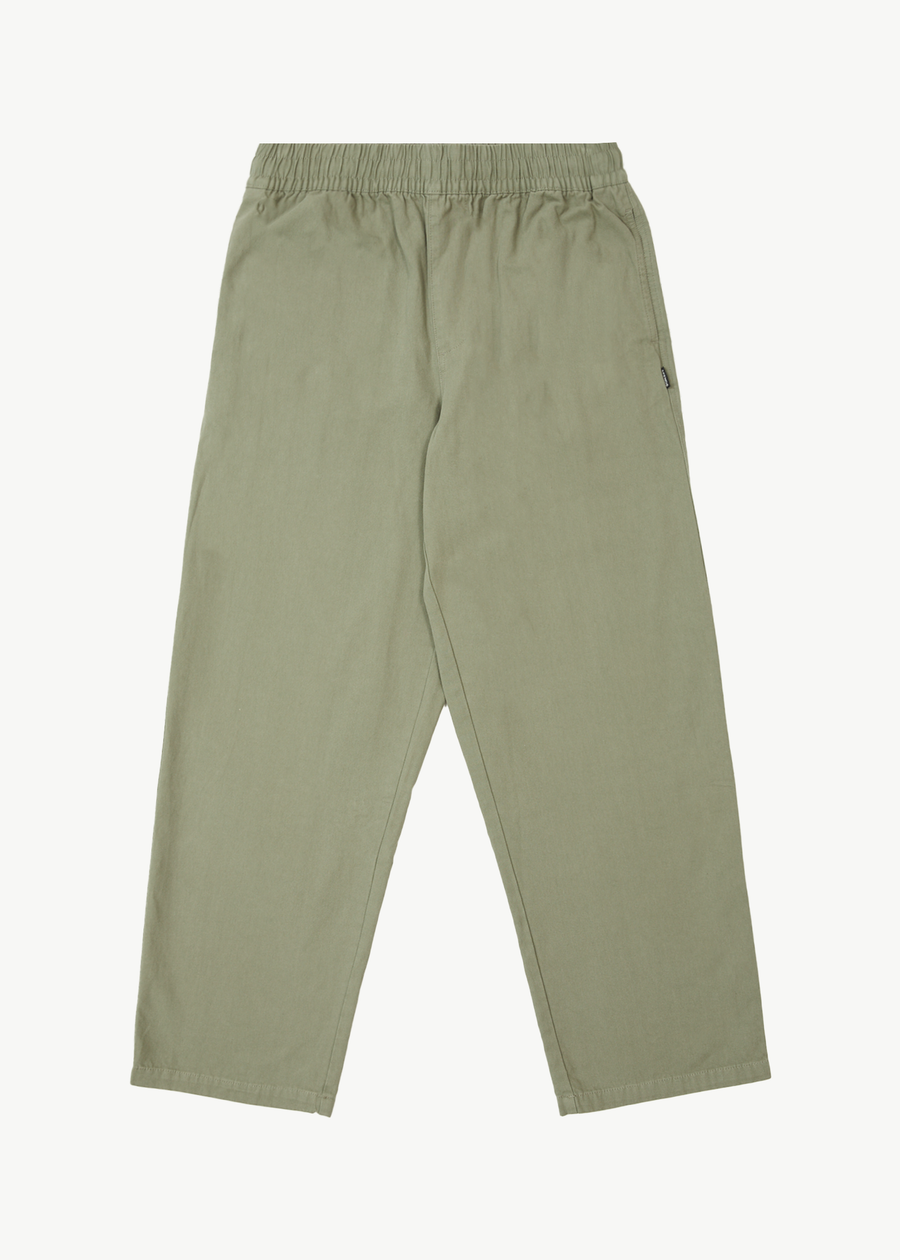 AFENDS Mens Ninety Eights - Baggy Elastic Waist Pant - Olive