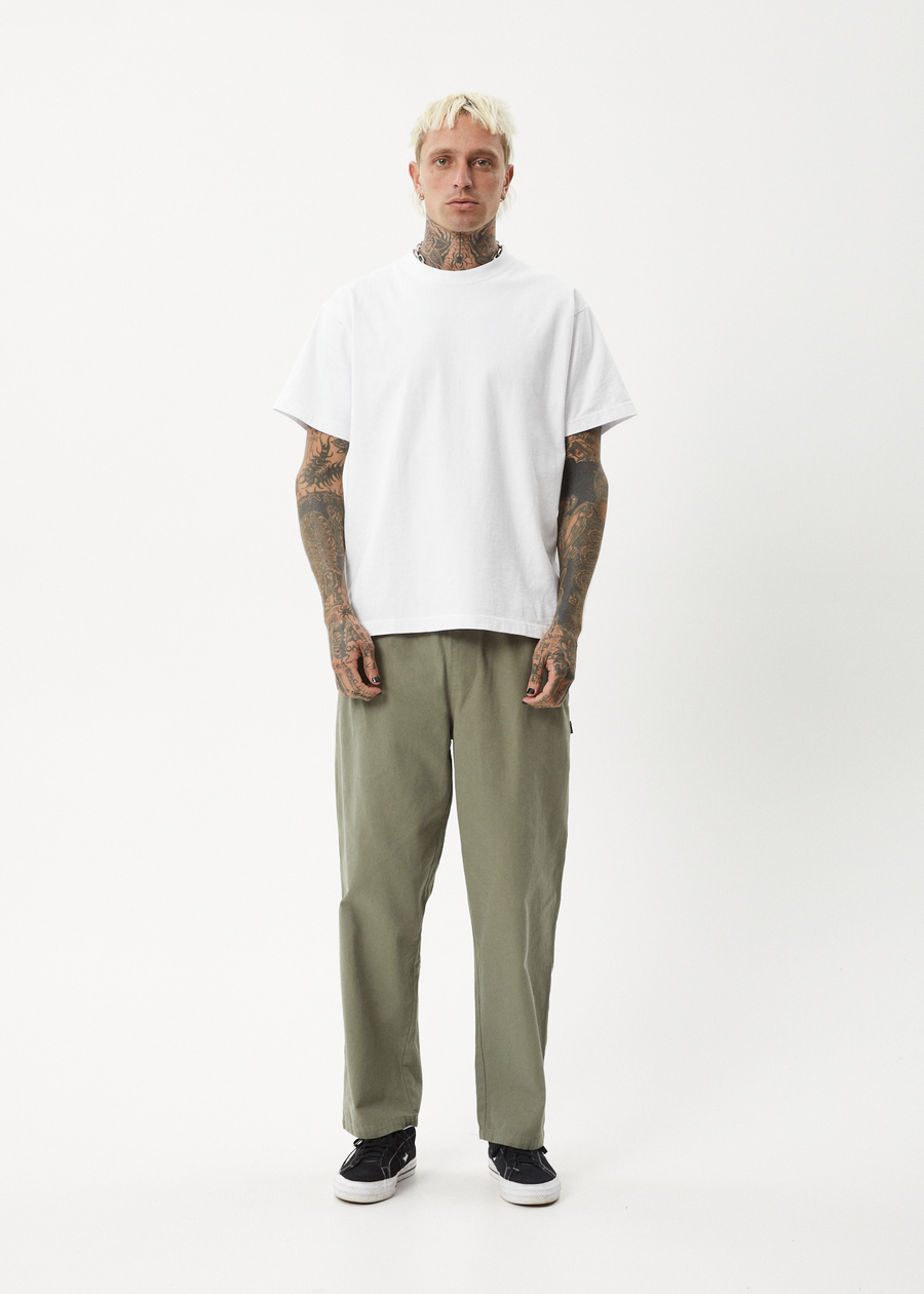 AFENDS Mens Ninety Eights - Baggy Elastic Waist Pant - Olive