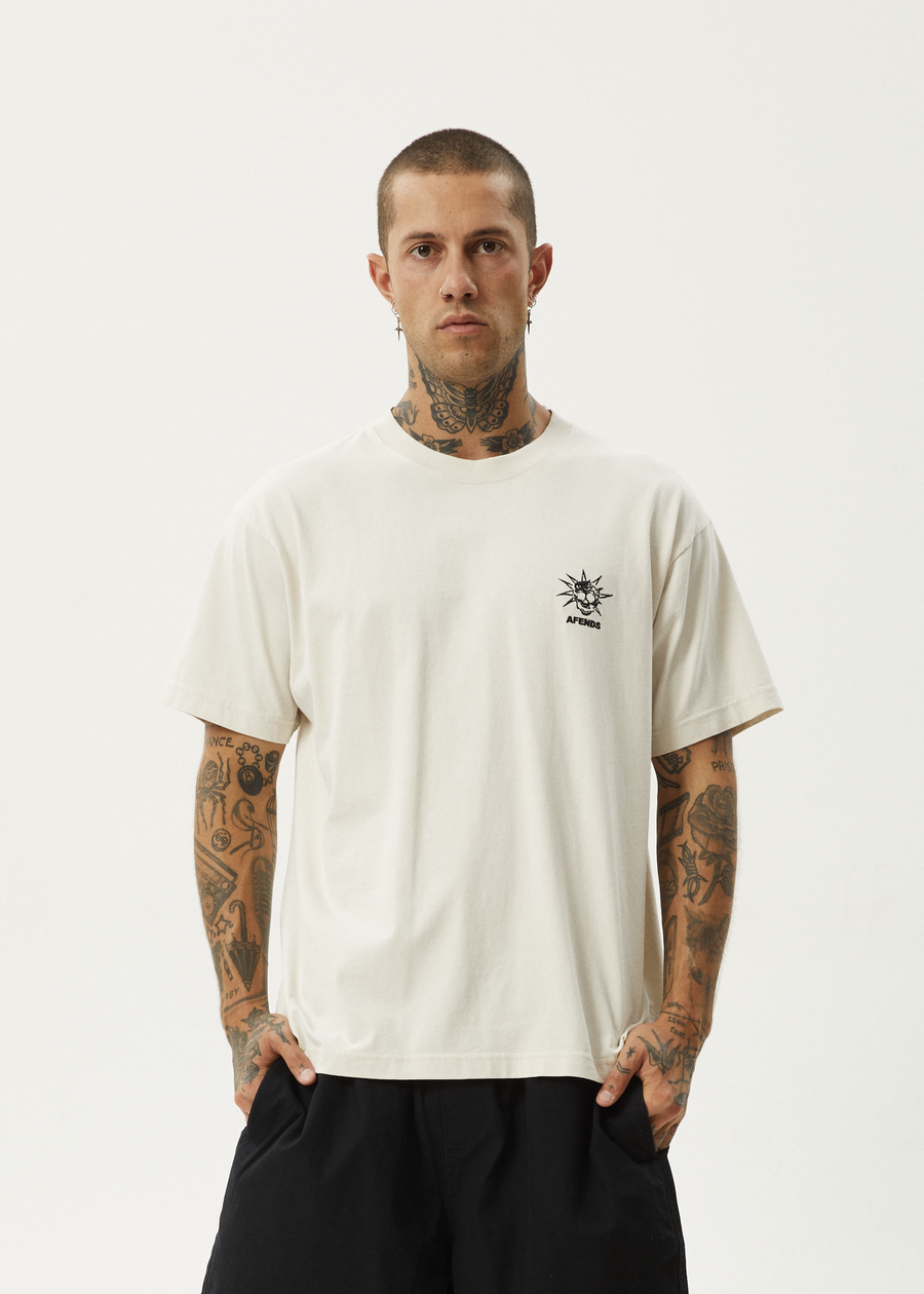 AFENDS Mens Graveyard - Boxy Tee - Moonbeam