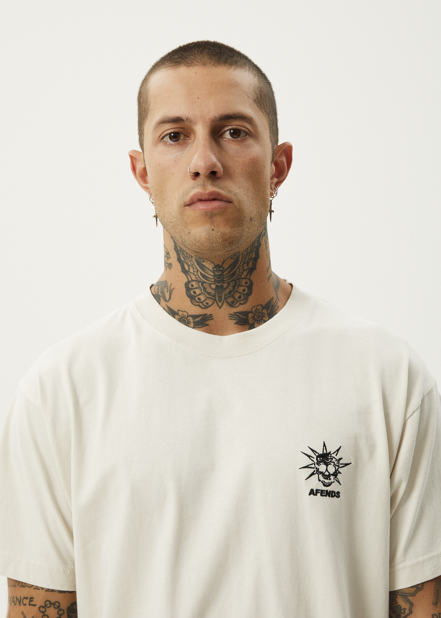 AFENDS Mens Graveyard - Boxy Tee - Moonbeam