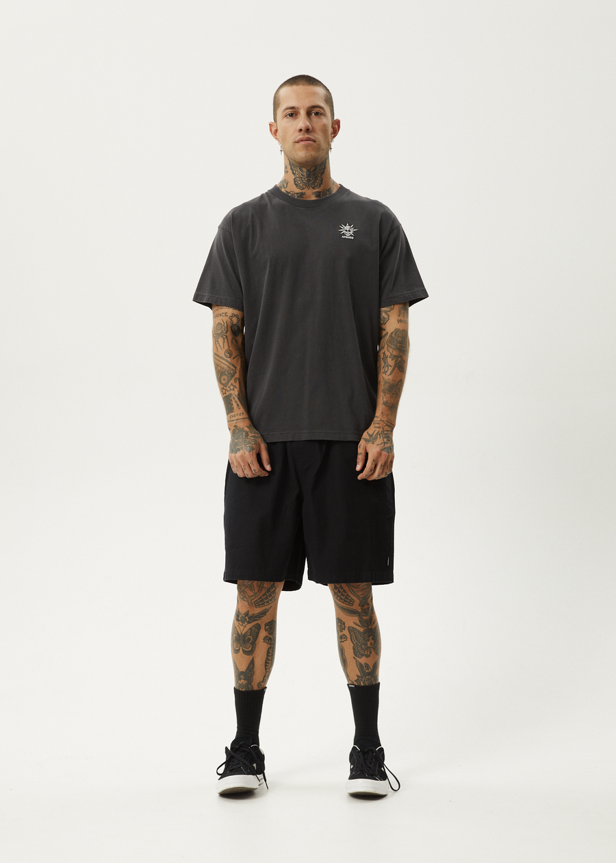 AFENDS Mens Graveyard - Boxy Tee - Stone Black