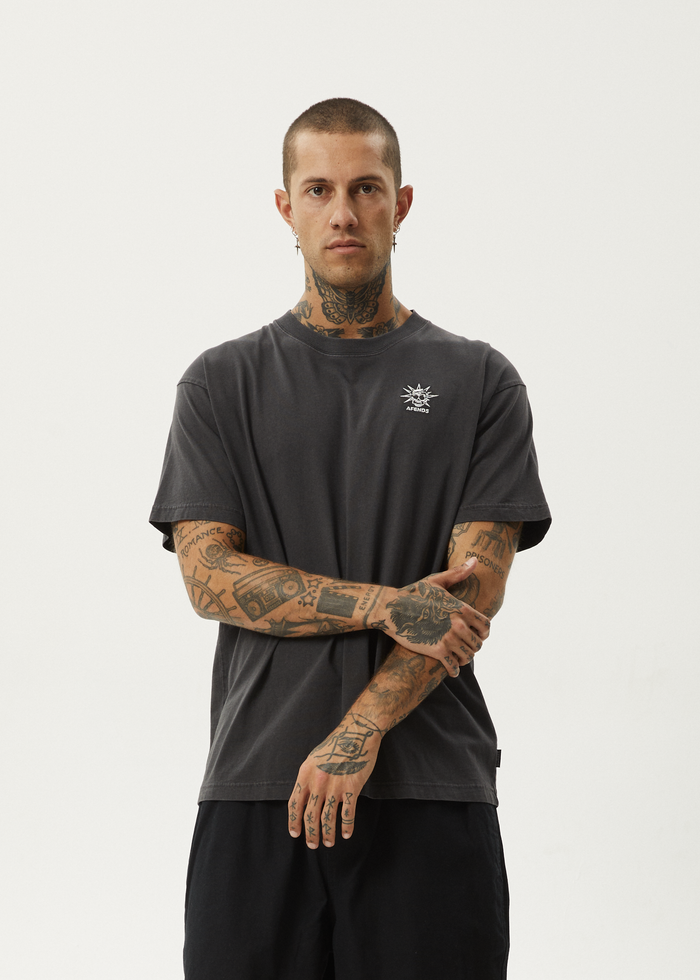 AFENDS Mens Graveyard - Boxy Tee - Stone Black