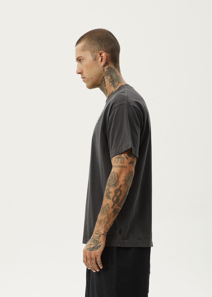 AFENDS Mens Graveyard - Boxy Tee - Stone Black