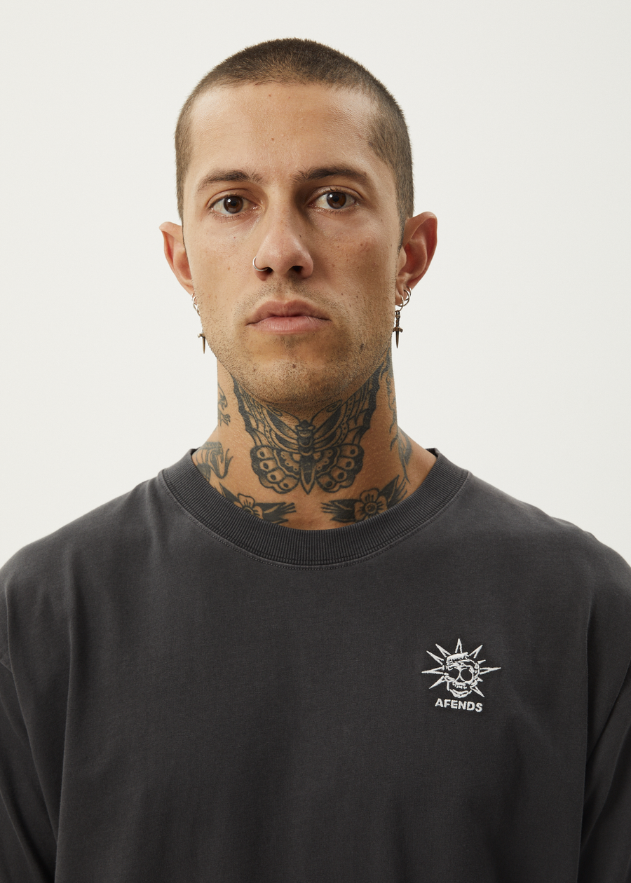 AFENDS Mens Graveyard - Boxy Tee - Stone Black