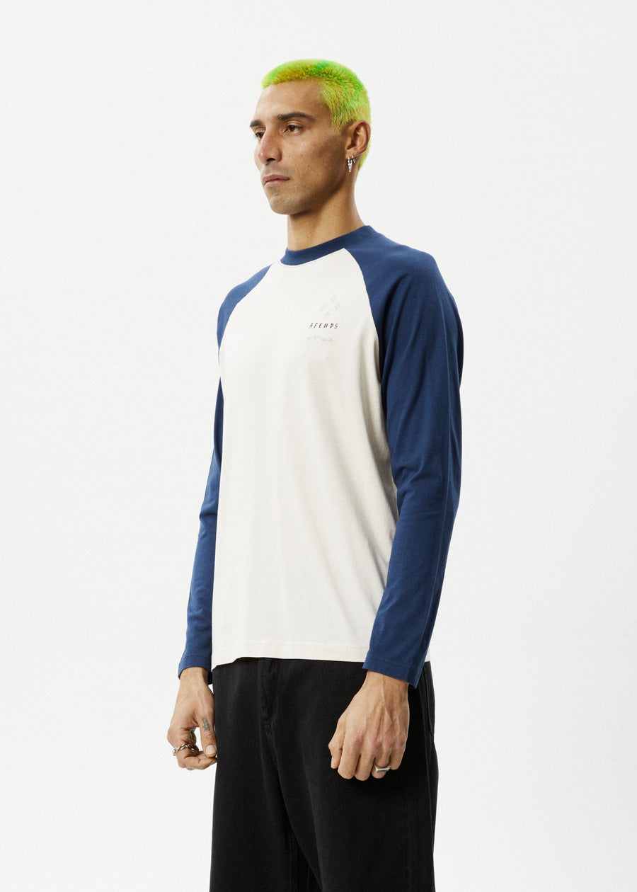 AFENDS Mens Stars - Long Sleeve Raglan Tee - Moonbeam