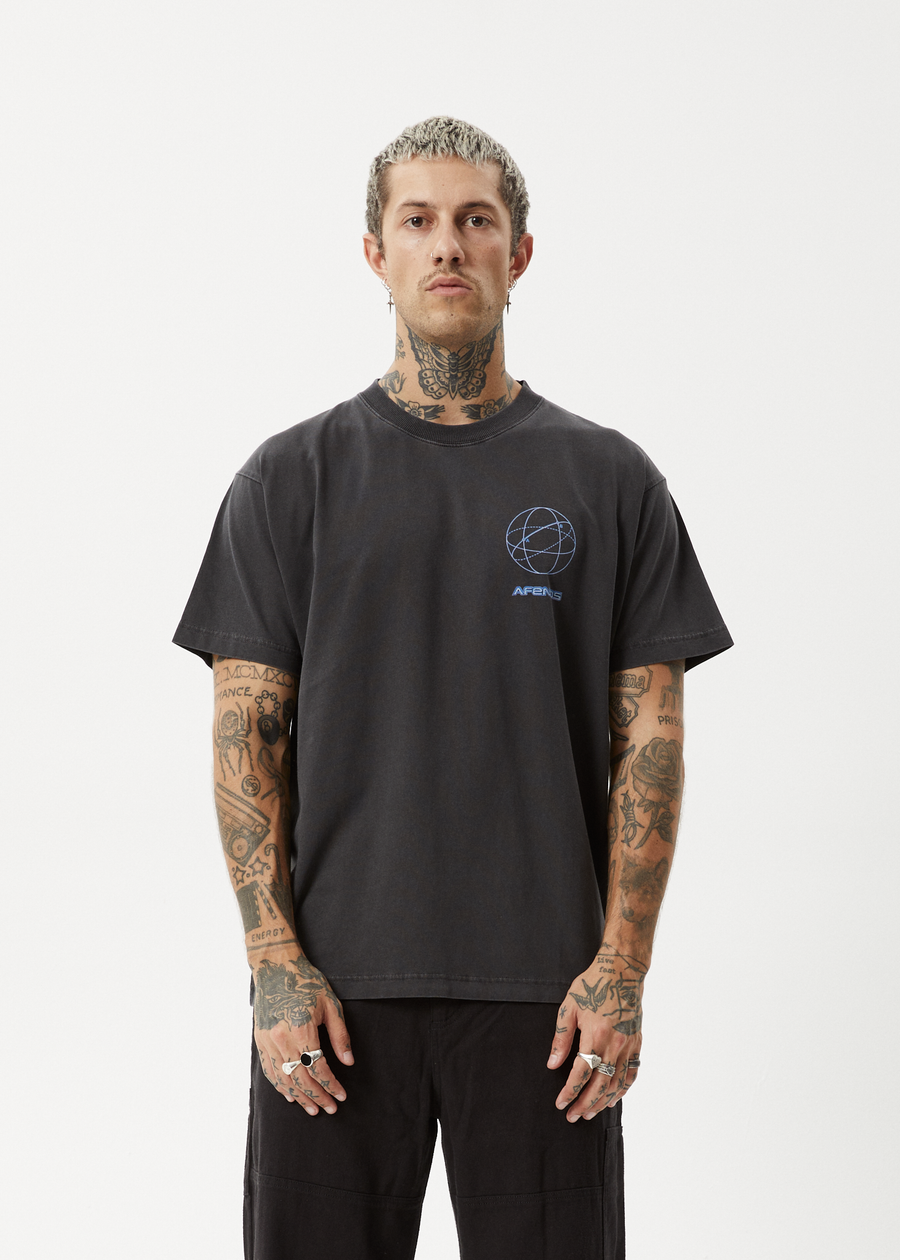 AFENDS Mens Globalisation - Boxy Tee - Stone Black