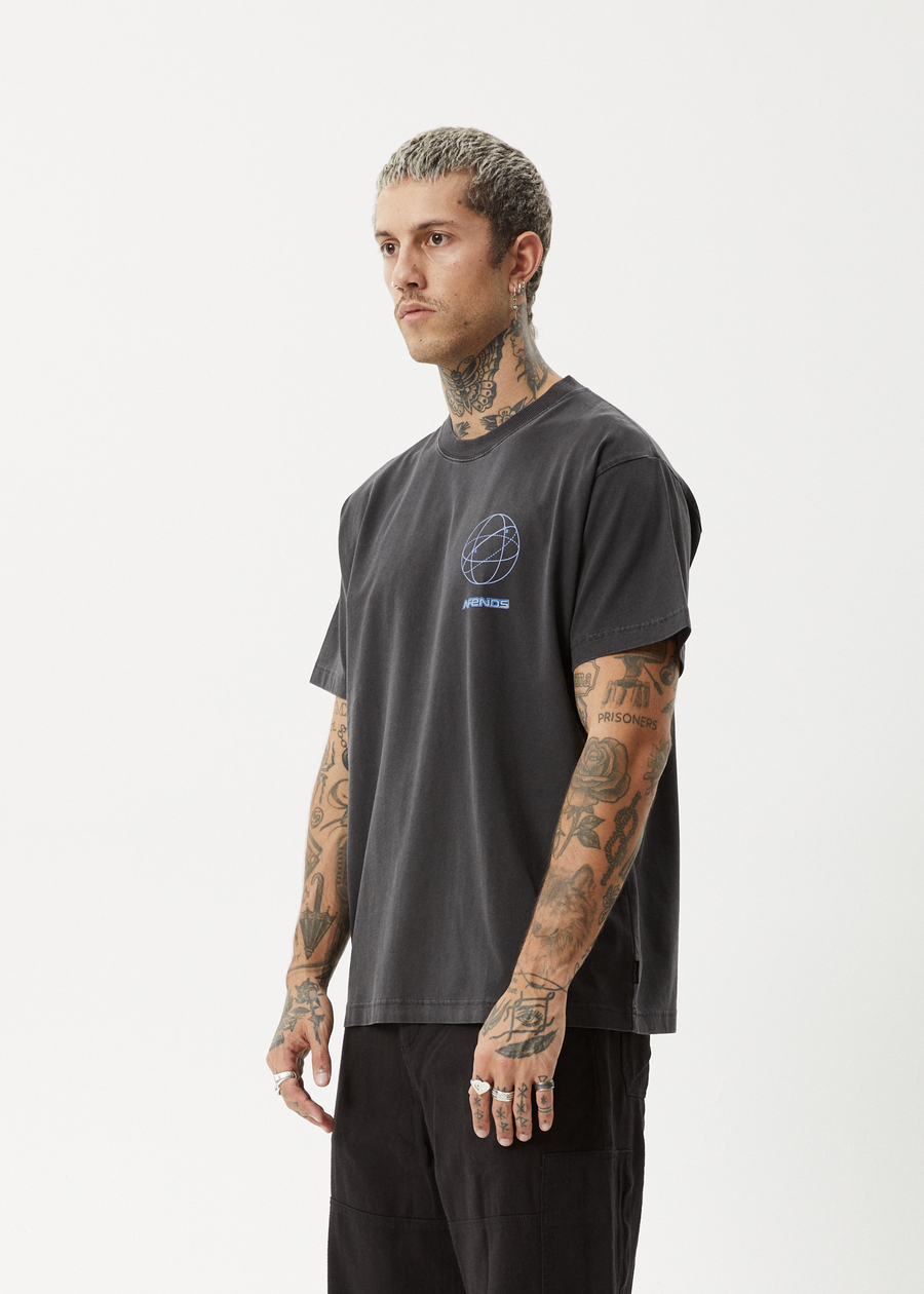 AFENDS Mens Globalisation - Boxy Tee - Stone Black