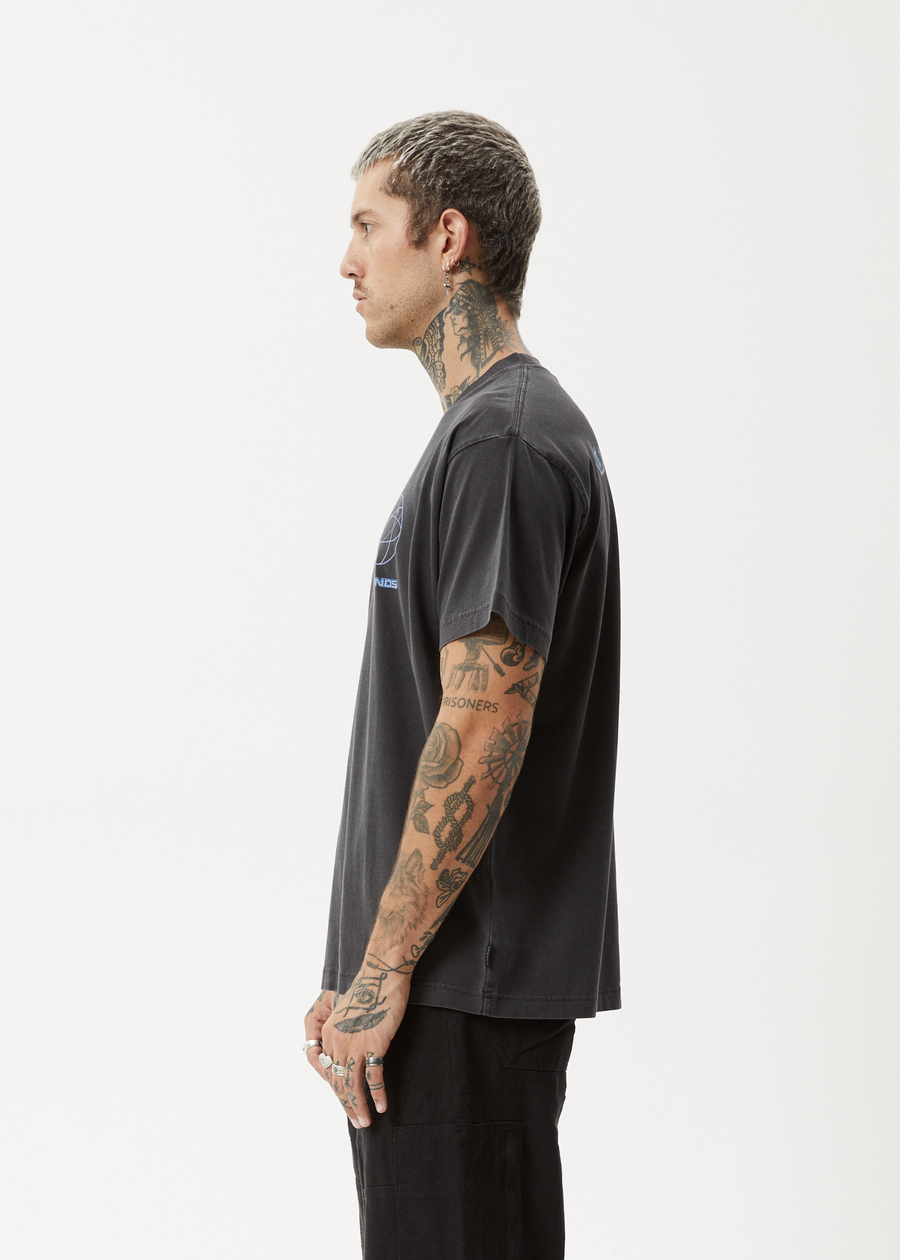 AFENDS Mens Globalisation - Boxy Tee - Stone Black