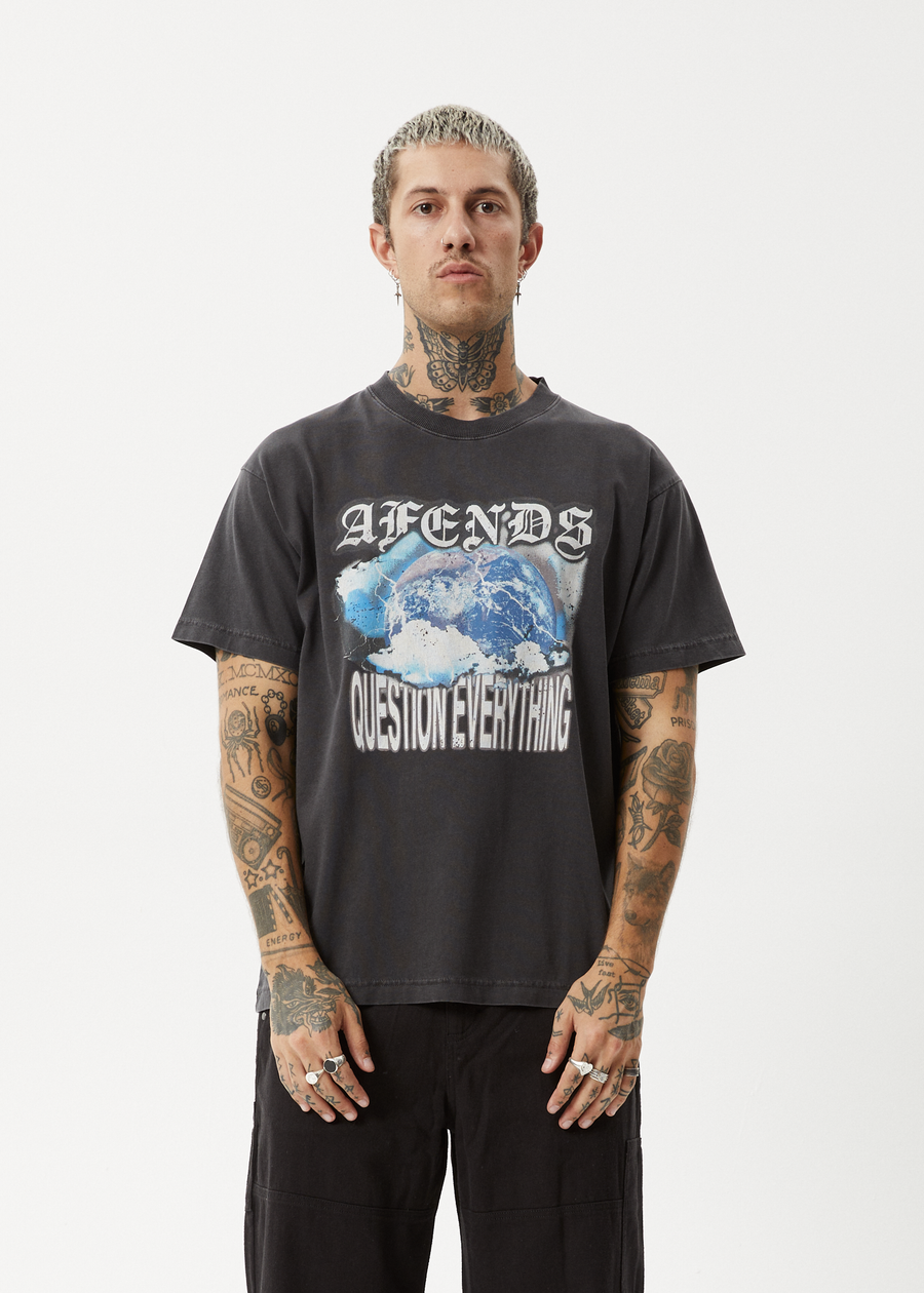 AFENDS Mens Return - Boxy Tee - Stone Black