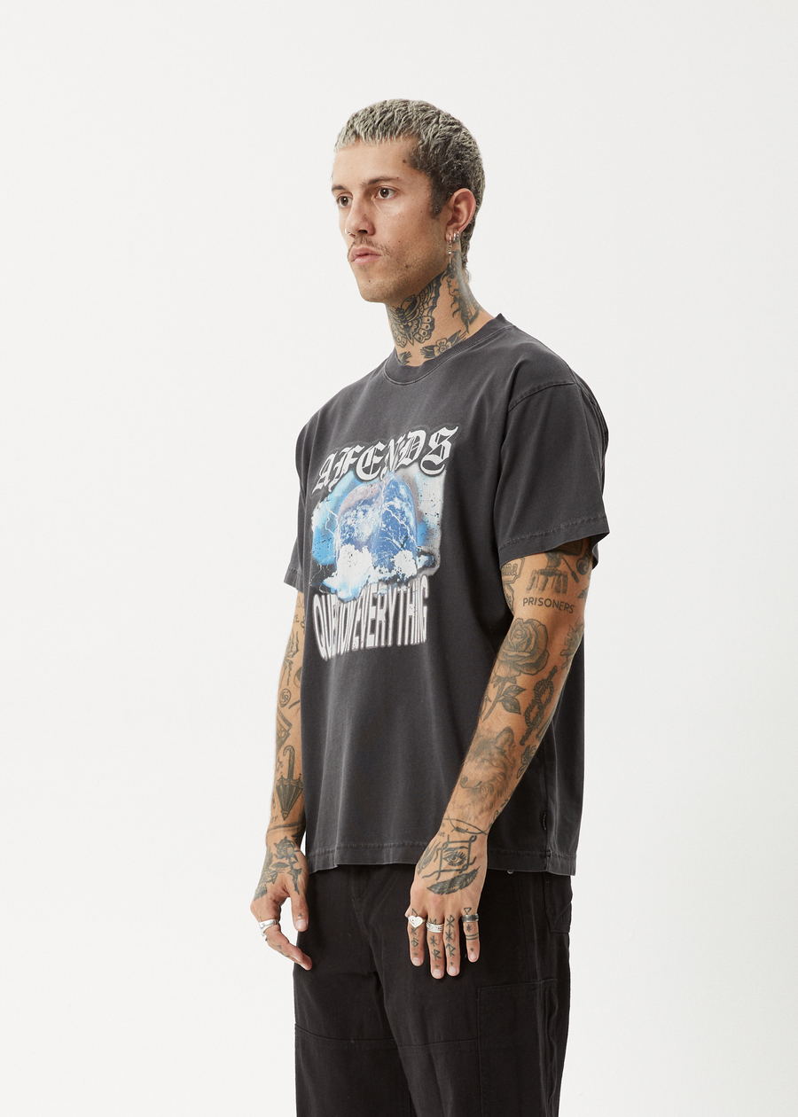 AFENDS Mens Return - Boxy Tee - Stone Black