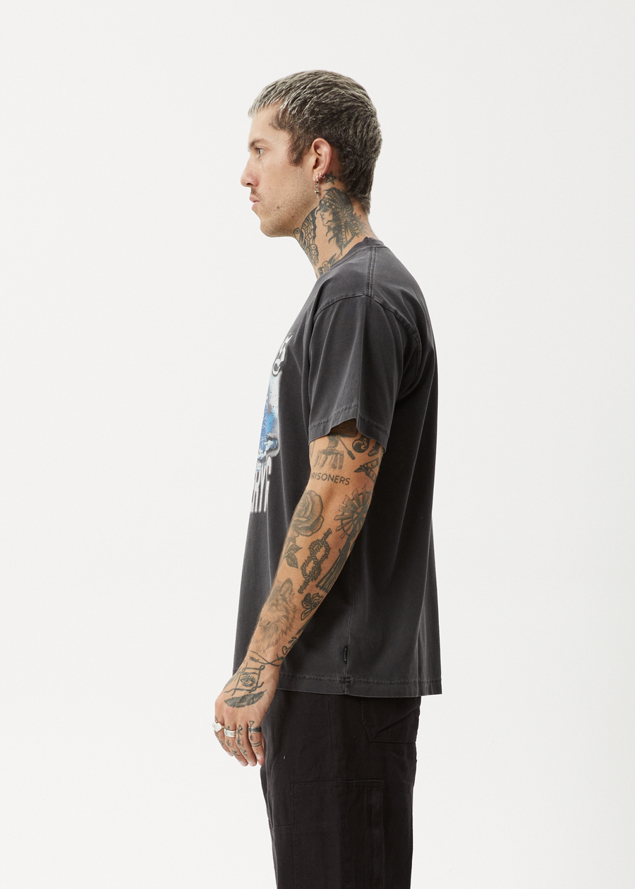 AFENDS Mens Return - Boxy Tee - Stone Black