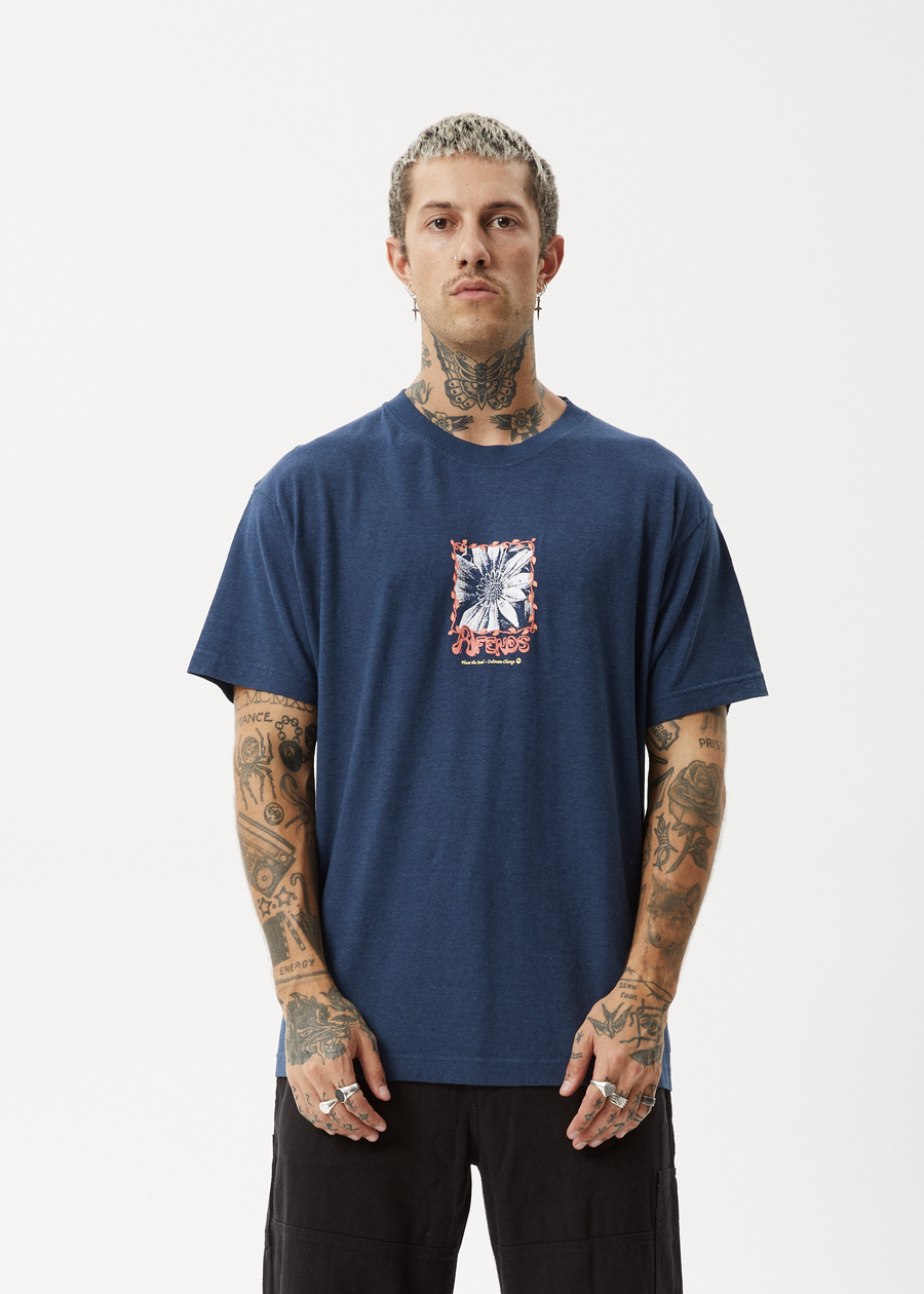 AFENDS Mens Sunflower - Boxy Tee - Navy