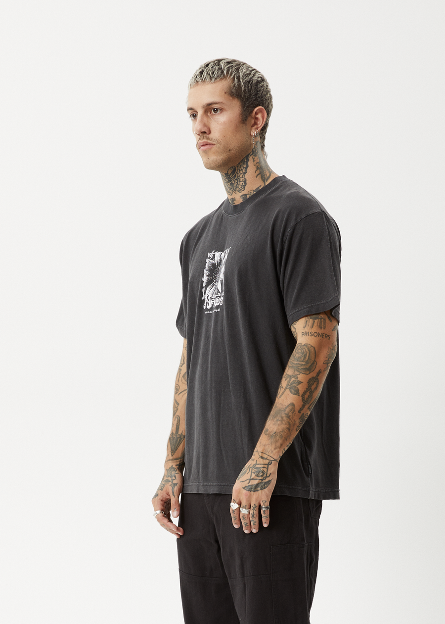 AFENDS Mens Sunflower - Boxy Tee - Stone Black