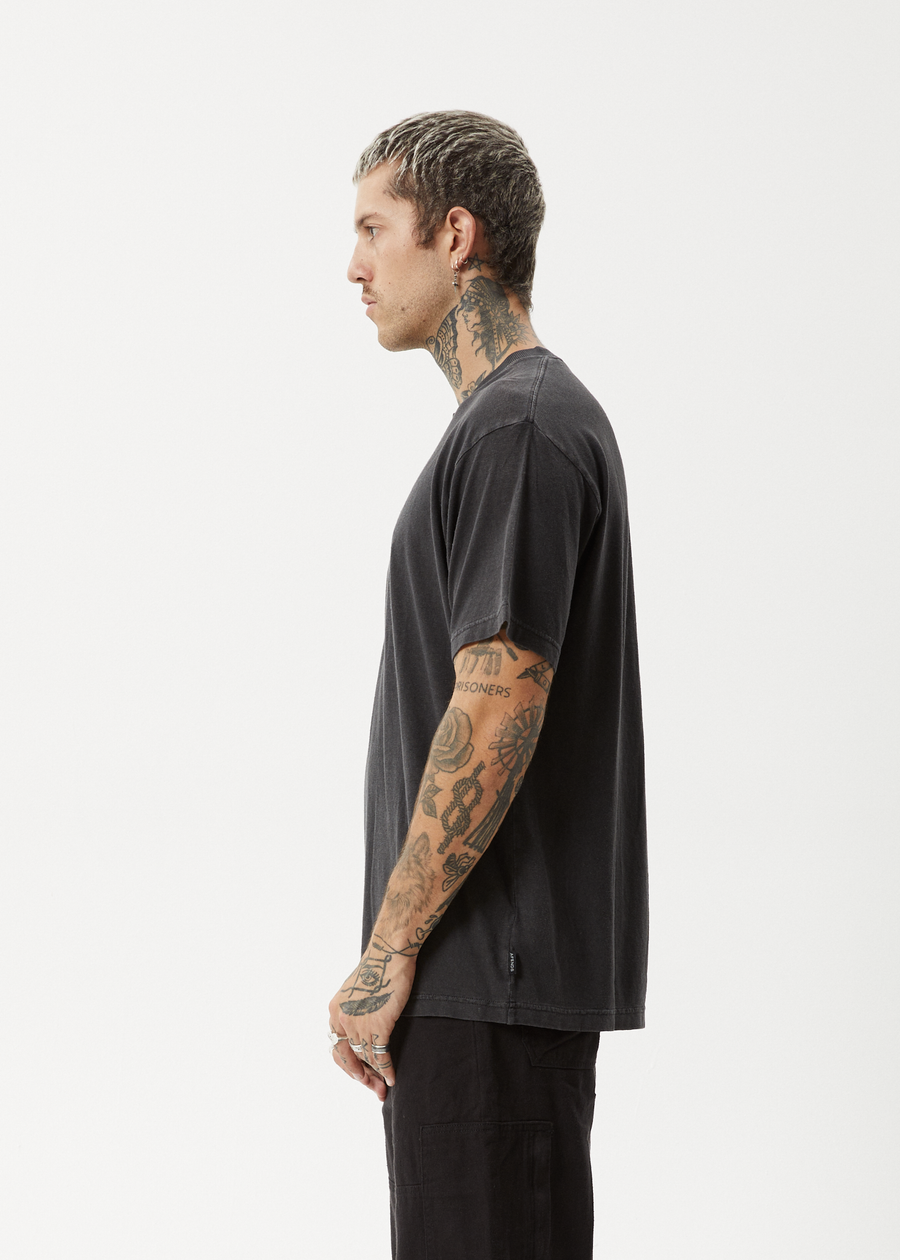AFENDS Mens Sunflower - Boxy Tee - Stone Black