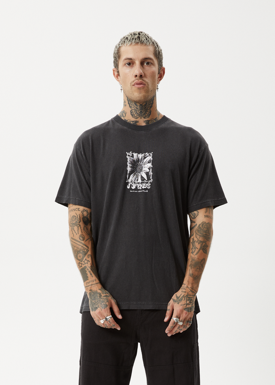 AFENDS Mens Sunflower - Boxy Tee - Stone Black