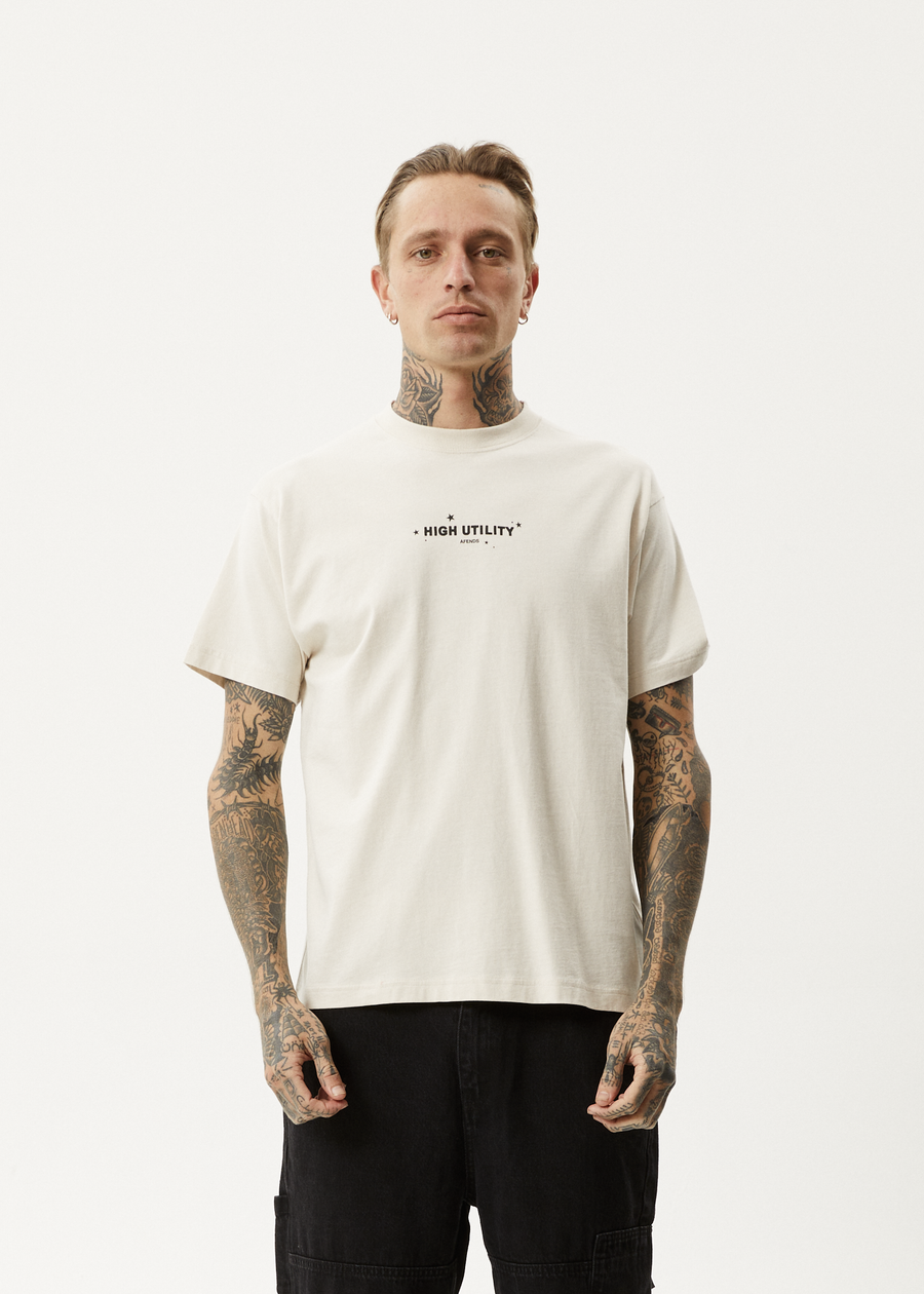 AFENDS Mens High Utility - Boxy Tee - Moonbeam