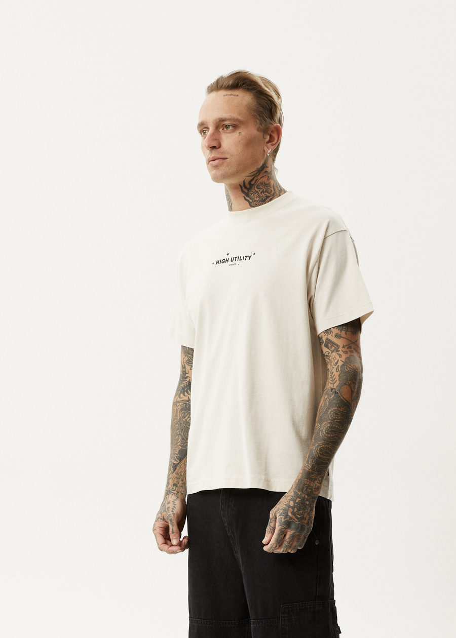 AFENDS Mens High Utility - Boxy Tee - Moonbeam