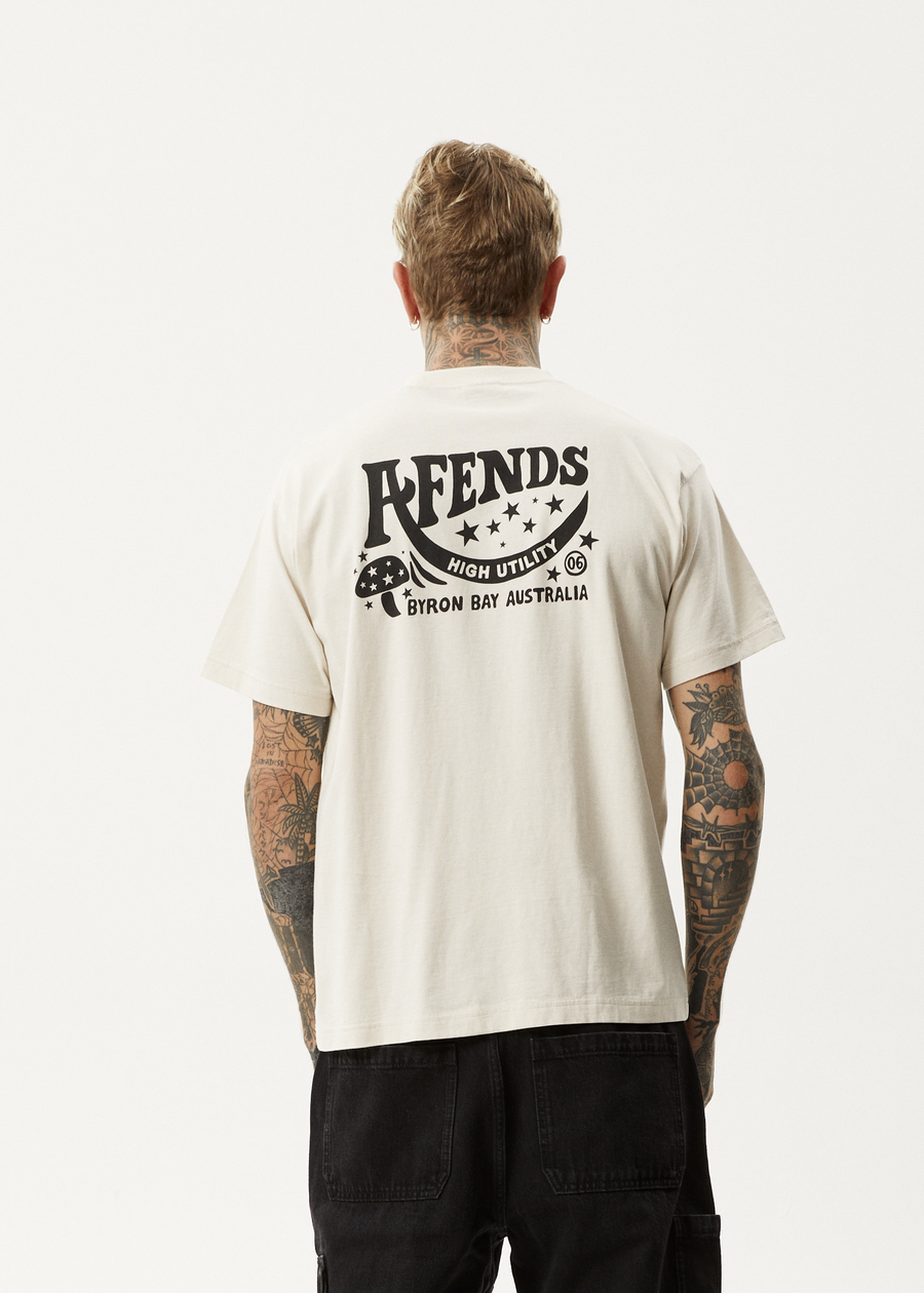 AFENDS Mens High Utility - Boxy Tee - Moonbeam