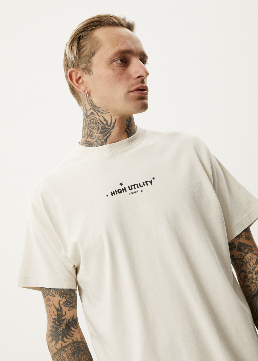 AFENDS Mens High Utility - Boxy Tee - Moonbeam