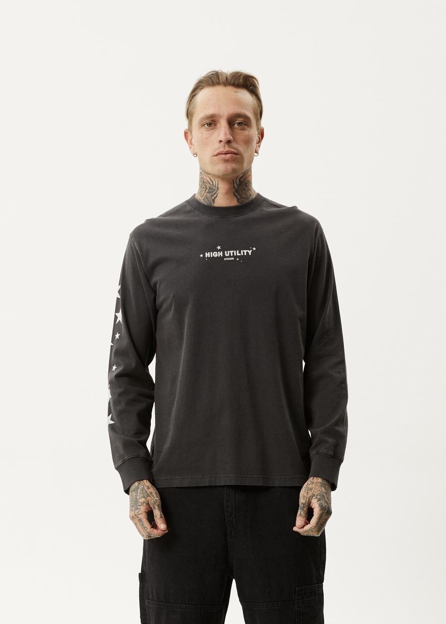 AFENDS Mens High Utility - Long Sleeve Tee - Stone Black