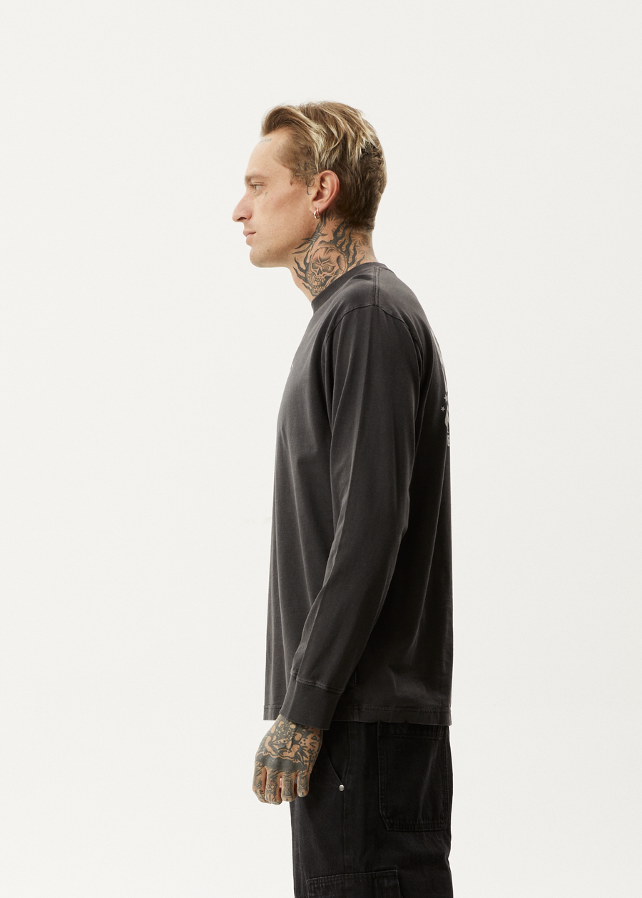 AFENDS Mens High Utility - Long Sleeve Tee - Stone Black