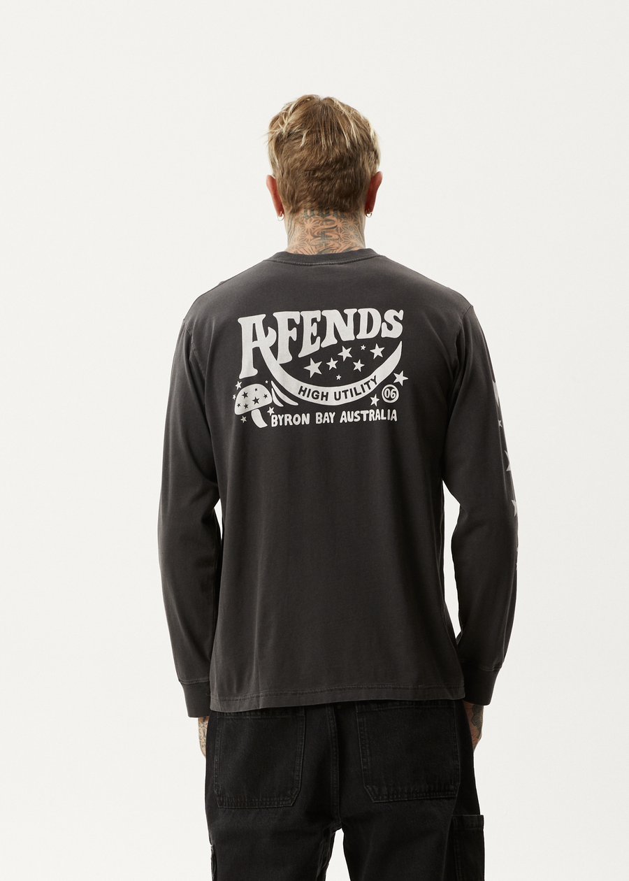 AFENDS Mens High Utility - Long Sleeve Tee - Stone Black