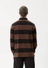 AFENDS Mens Nation - Polo Long Sleeve Tee - Coffee Stripe - Afends mens nation   polo long sleeve tee   coffee stripe