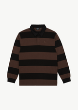 AFENDS Mens Nation - Polo Long Sleeve Tee - Coffee Stripe - Afends mens nation   polo long sleeve tee   coffee stripe