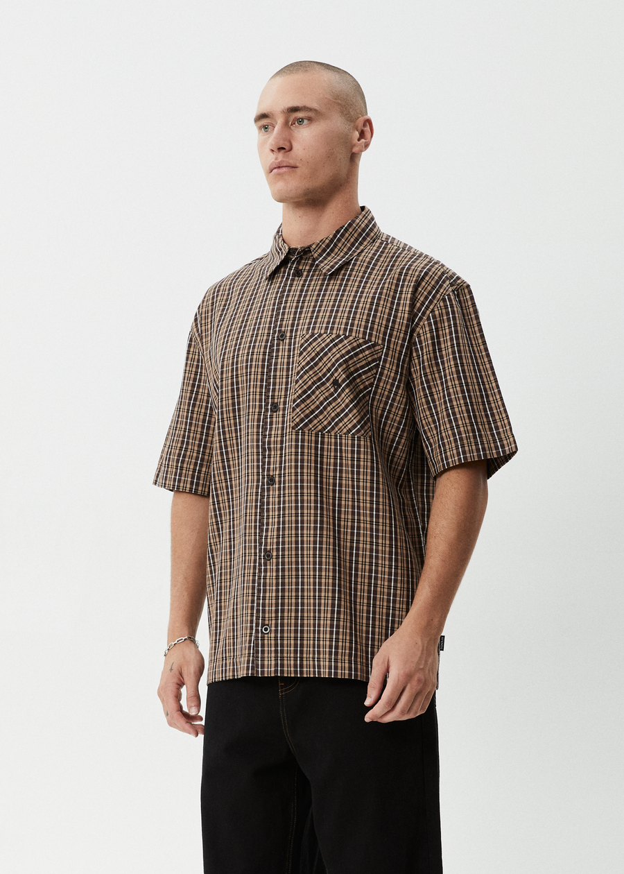 AFENDS Mens Hometown - Short Sleeve Shirt - Coffee