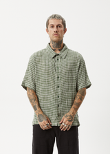 AFENDS Mens Base - Short Sleeve Shirt - Deep Green Check - Afends mens base   short sleeve shirt   deep green check
