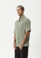 AFENDS Mens Base - Short Sleeve Shirt - Deep Green Check - Afends mens base   short sleeve shirt   deep green check