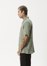 AFENDS Mens Base - Short Sleeve Shirt - Deep Green Check - Afends mens base   short sleeve shirt   deep green check