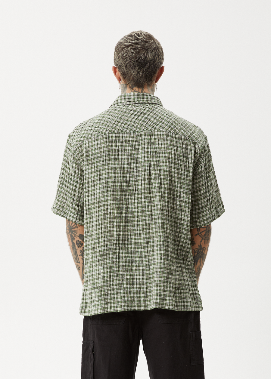 AFENDS Mens Base - Short Sleeve Shirt - Deep Green Check
