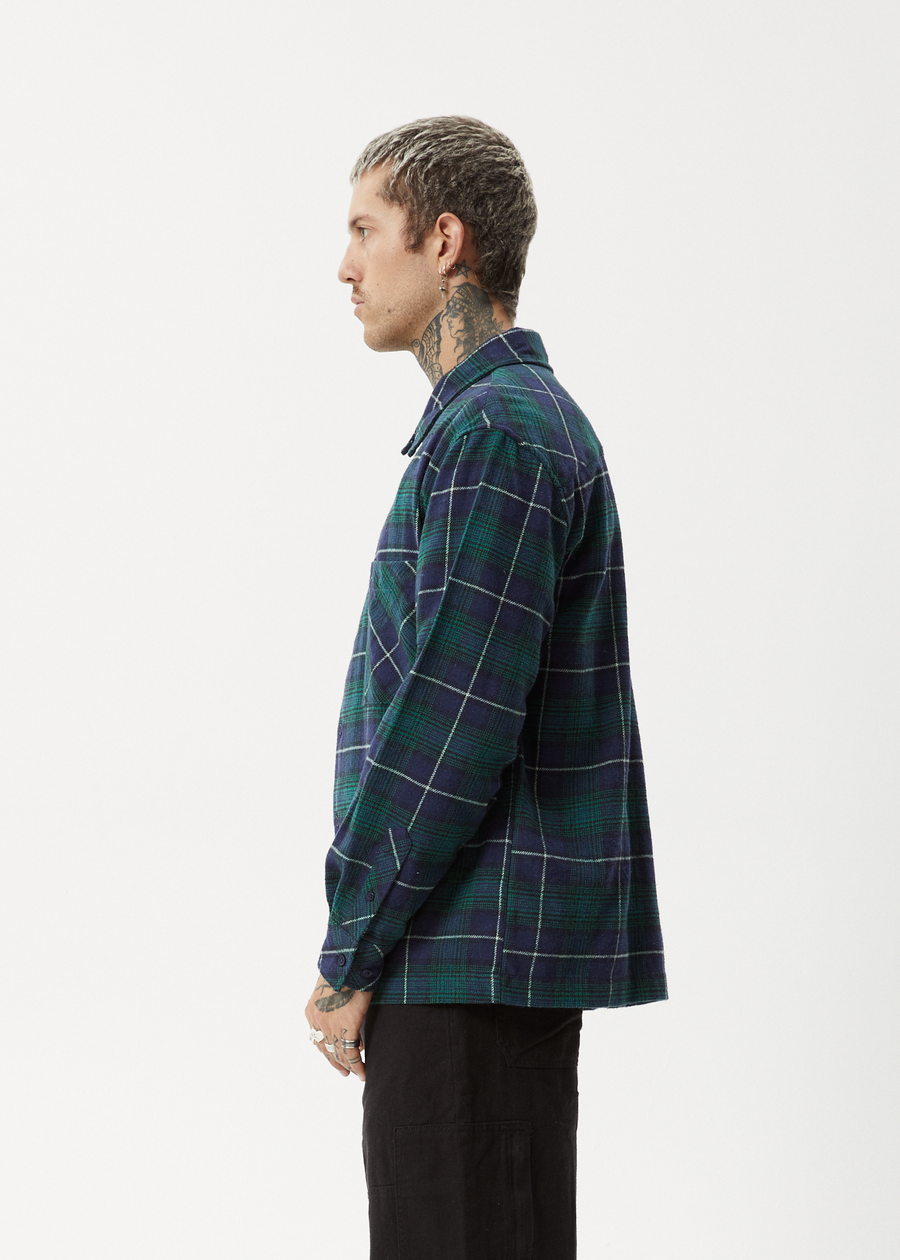 AFENDS Mens Questions - Flannel Shirt - Navy 