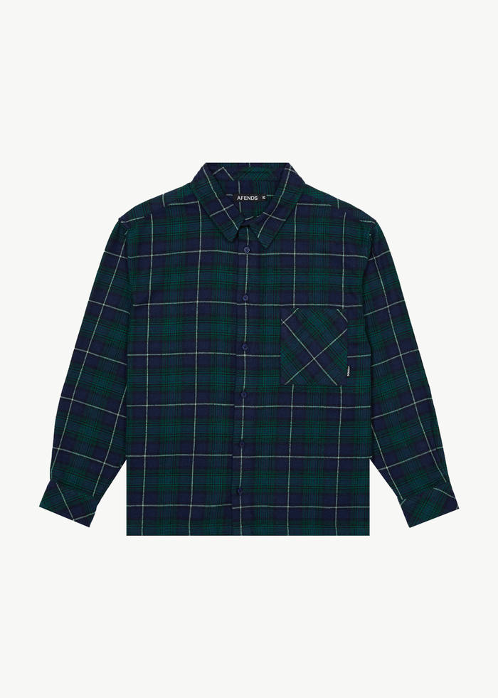 AFENDS Mens Questions - Flannel Shirt - Navy 