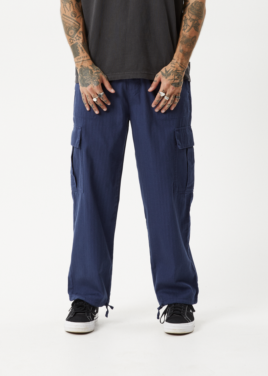 AFENDS Mens Atlas - Herringbone Cargo Pant - Navy
