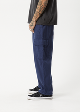 AFENDS Mens Atlas - Herringbone Cargo Pant - Navy - Afends mens atlas   herringbone cargo pant   navy
