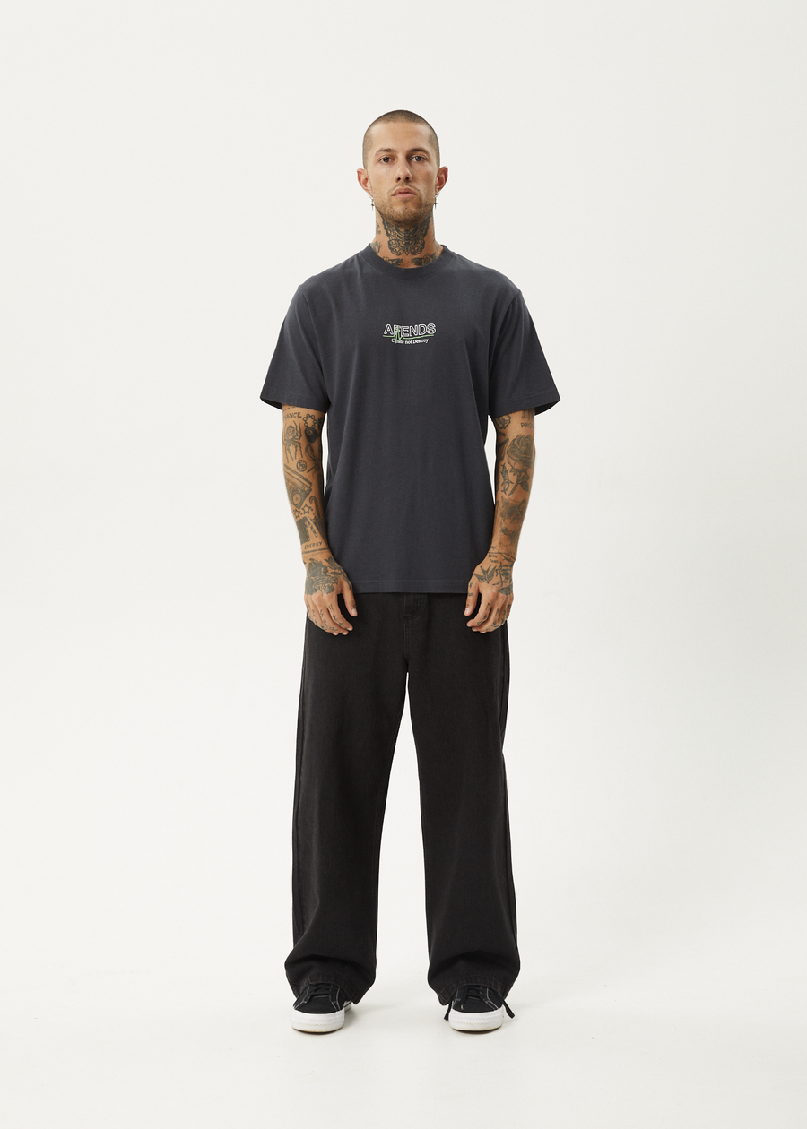 AFENDS Mens Flatline - Retro Tee - Charcoal