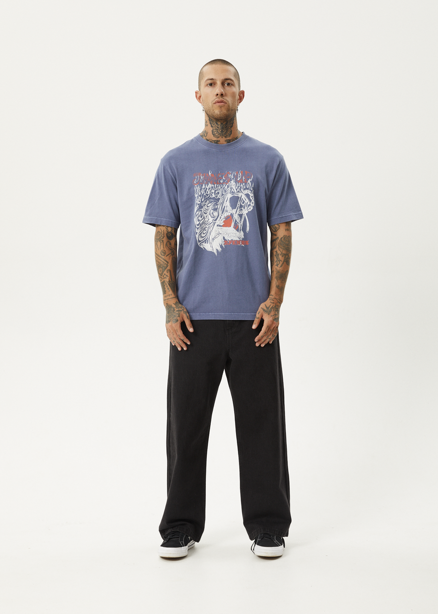 AFENDS Mens Times Up - Retro Tee - Washed Marlin