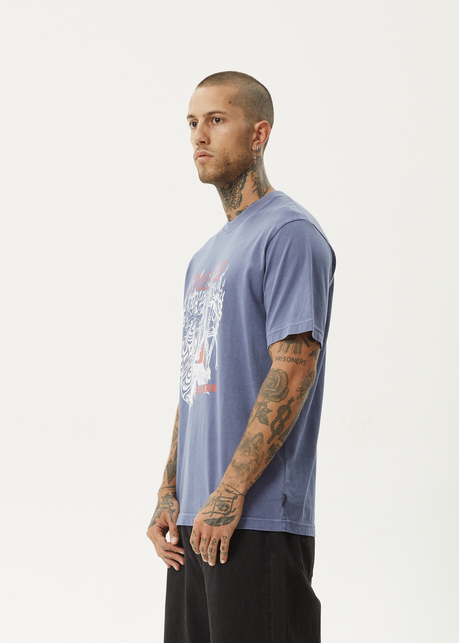 AFENDS Mens Times Up - Retro Tee - Washed Marlin