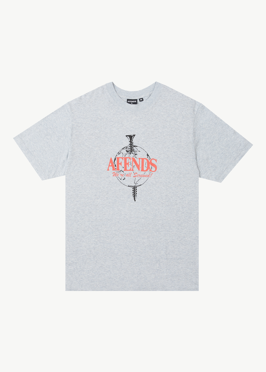 AFENDS Mens Screwed - Retro Tee - Shadow Grey Marle