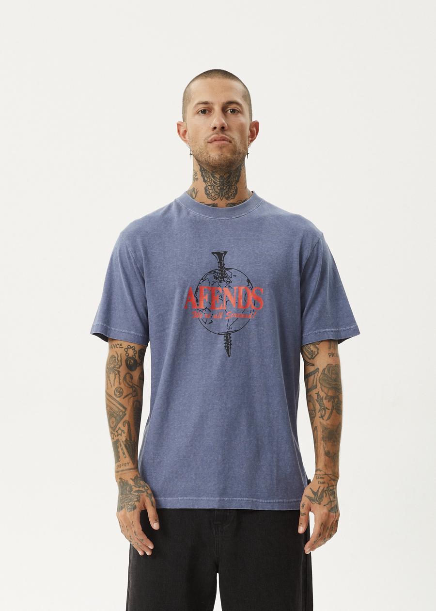 AFENDS Mens Screwed - Retro Tee - Washed Marlin