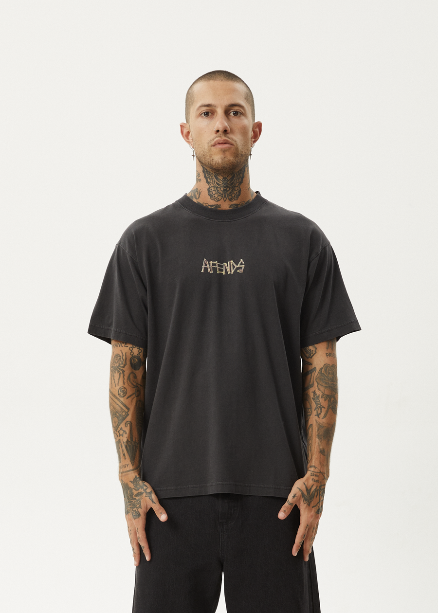 AFENDS Mens Crashed Out - Boxy Tee - Stone Black