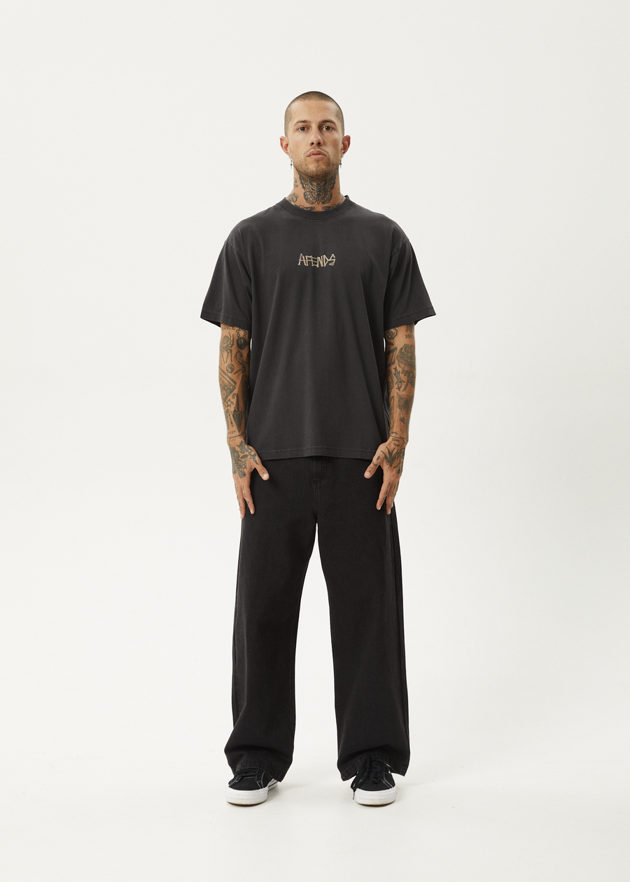 AFENDS Mens Crashed Out - Boxy Tee - Stone Black