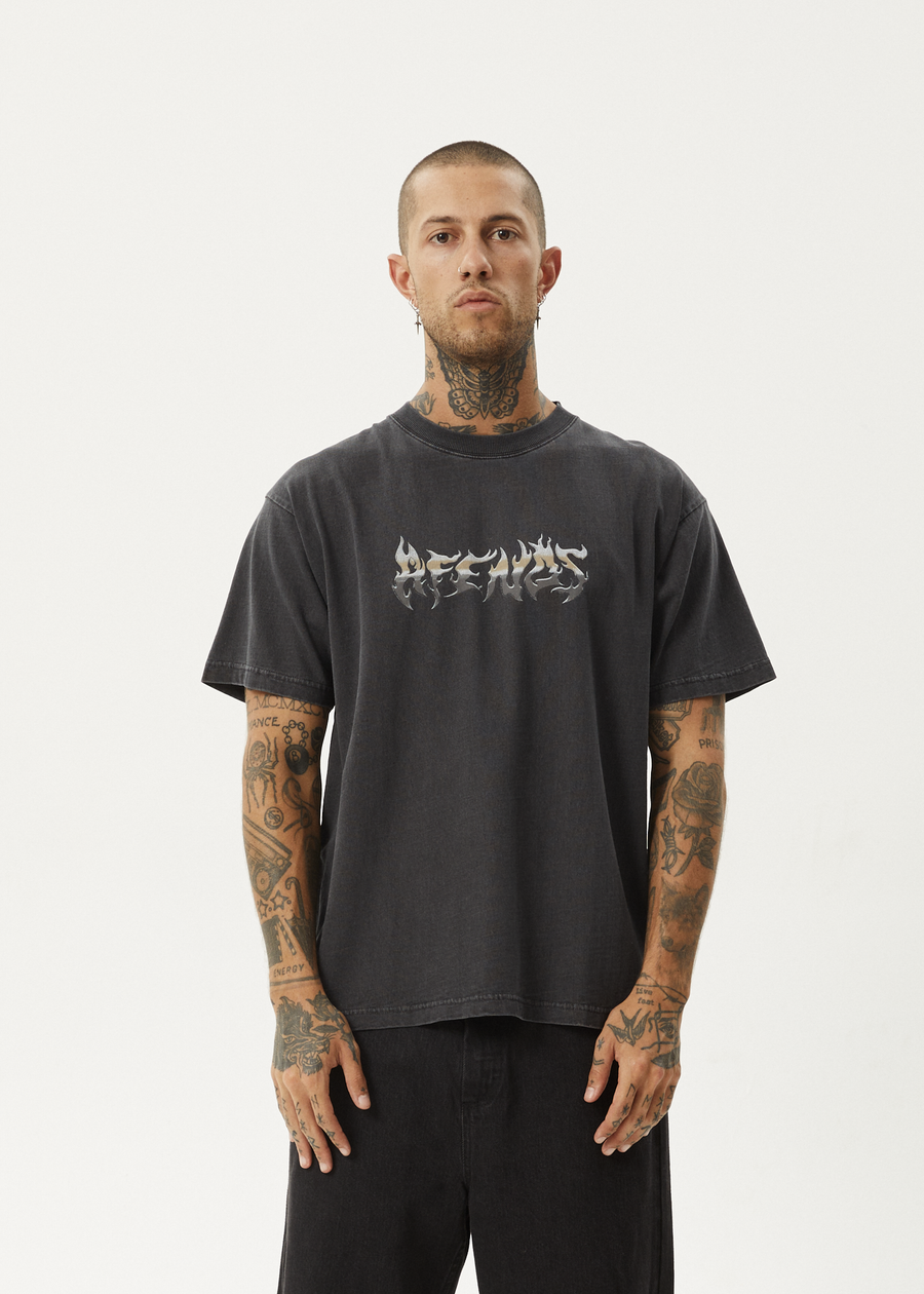 AFENDS Mens Scorched - Heavyweight Boxy Tee - Stone Black